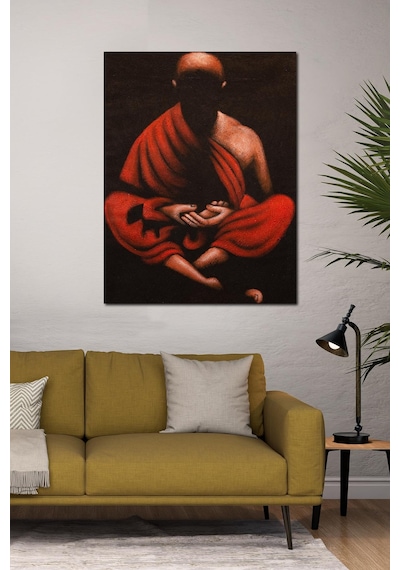 Meditasyon Halindeki Buda Kırmızı Ve Altın Tonlarda Tuval Tablo-126