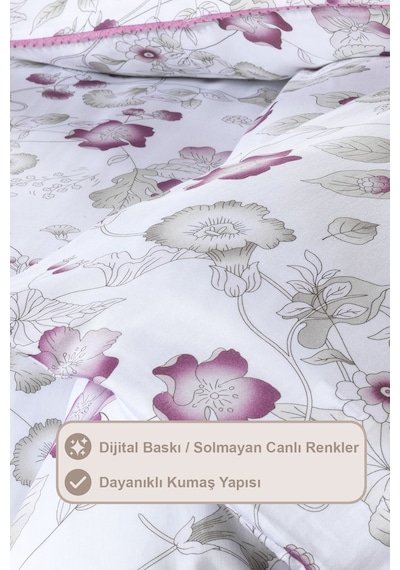 Elart Rose Nevresim Takımı Çift Kişilik Digital Baskılı %100 Pamuk Saten Dantelli 200x220 Cm Pudra Pudra