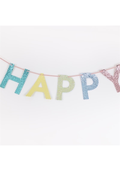 Meri Meri - Mixed Glitter Fabric Happy Birthday Garland - Karışık Simli Kumaş Mutlu Yıllar Asılan Süsü