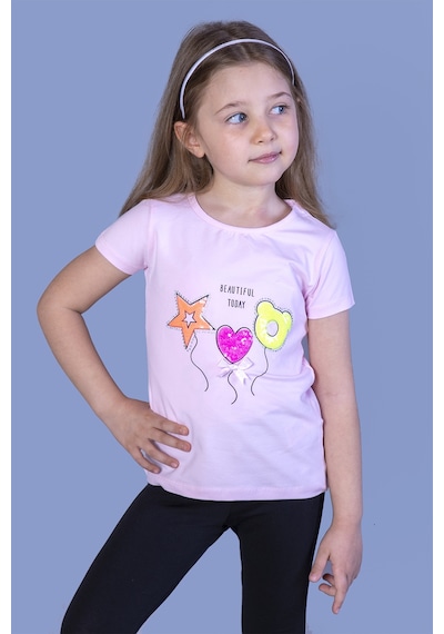 Toontoy Kids Toontoy Kız Çocuk Beautıful Today Baskılı Pul İşlemeli Tişört Pembe