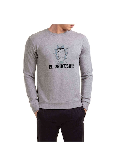 La Case De Papel El Profesor Baskılı Gri Erkek Örme Sweatshirt (528463350)