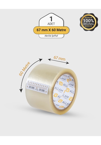 1 Adet Akrilik Şeffaf Koli Bandı 60mm X 67mt Güçlü Yapışkan