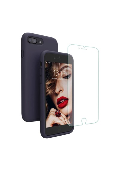 iPhone Uyumlu 7 Plus 8 Plus Içi Kadife Soft Lansman Silikon Telefon Kılıfı - Ekran Koruyucu Lacivert