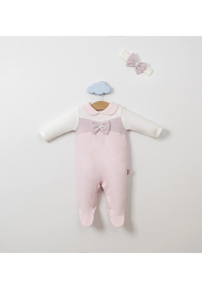 Lamato Baby Sim Kalpli Bandanalı Fiyonklu Bebe Kız Tulum Pembe