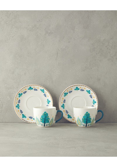 Love Jungle New Bone China Fincan Takımı 4 Parça 2 Kişilik Yeşil Yeşil