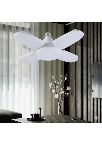 30 Watt 4 Kollu Pervane Led Ampul, Katlanabilir Fan Tipi Tavan Lambası, 6500k Beyaz Işık, 3250 Standart