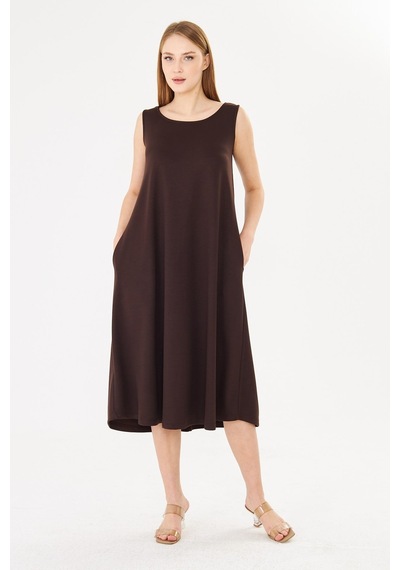 Sortie Collection Basic Kolsuz Modal Cepli Çan Elbise Kahverengi