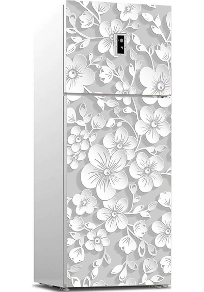Buzdolabı Sticker Kaplama Dolap Kaplama Etiketi 3D Gri Çiçek