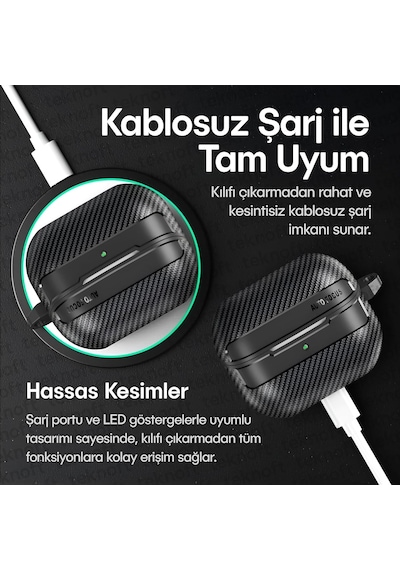 Samsung Galaxy Buds 3 Pro, Buds 3 Ve Buds 3 Fe İle Uyumlu Mat Karbon Fiber Dokulu Darbelere Day