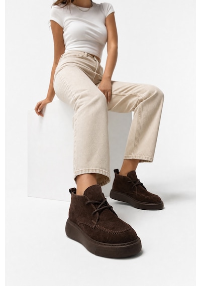 Luvishoes Luvi Shoes Lılya Kahverengi Süet Hakiki Deri Kadın Chukka Bot Süet Kahve