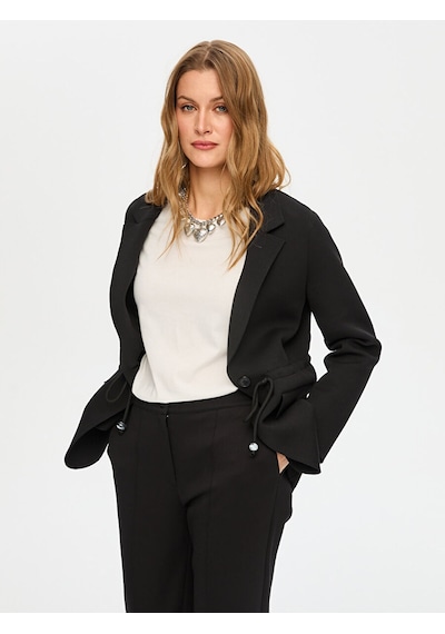 Faik Sönmez Beli Tünelli Astarsız Örme Blazer Ceket S26ckt007 Us26ckt00710 Siyah