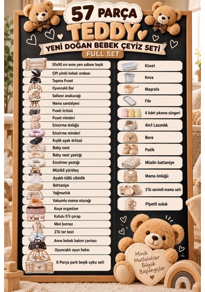 57 Parça Teddy Yeni Doğan Bebek Çeyiz Seti Full Set Bebeğiniz İçin Gerekli Olan Her Şey