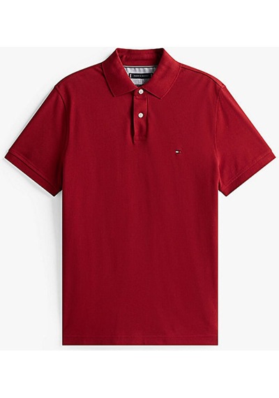 Tommy Hilfiger Erkek Dokuma Polo Yaka Kısa Kol Günlük Kırmızı T-shirt-15569 Regatta Red