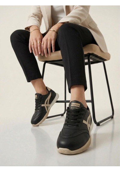 Potinonline 5850 Kadın Yanı Çizgili Comfort Sneaker Ayakkabı Siyah