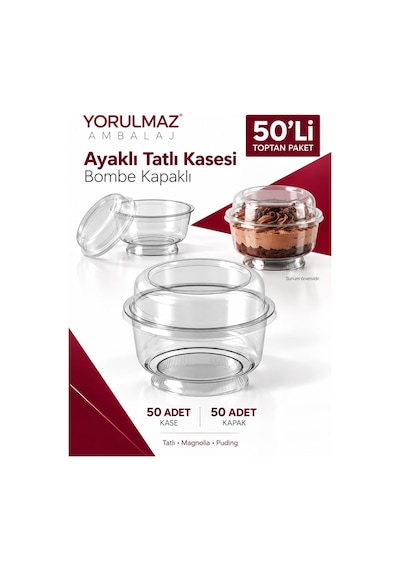 Ayaklı Tatlı Kase Kapaklı 50 Adet 200 Cc Kahverengi