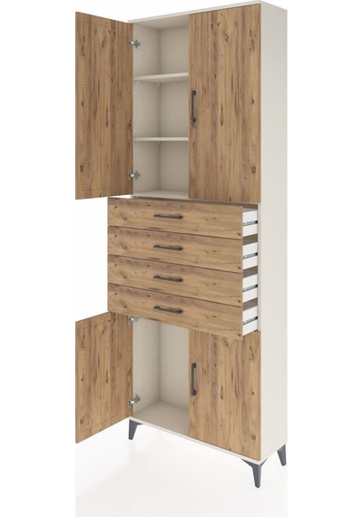 Arges Dolap 3 Raflı 4 Çekmeceli 4 Kapaklı 88x30x243 Aytaşı-çam Aytaşı