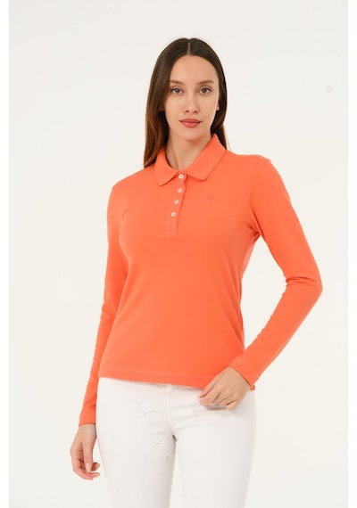 Msw Kadın Uzun Kollu Regular Fit Polo Yaka T-shirt Coral