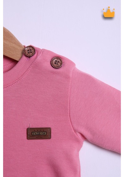 Babyhola Pamuk Düğmeli Sweat Düğmeli Pantolon Takım 236311 Pembe