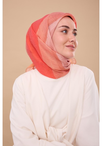 Silk Home Olinda İpek Eşarp 47005-13 Şeftali, Pembe, Turuncu, Bej, Gül Kurusu