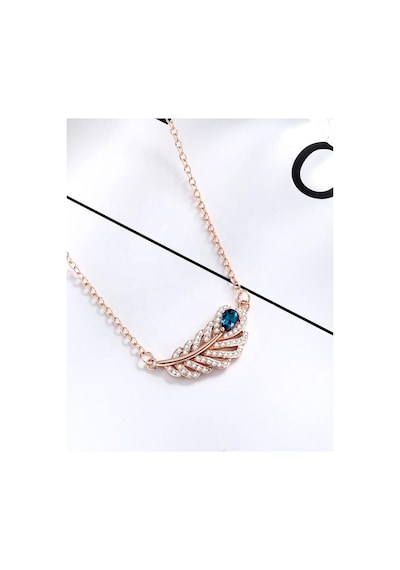 Brezza Lusso Jewelry  Aquamarin Taşı Lusso Yaprak Model Rose Diamond Kadın Gümüş Kolye 45 CM 45 CM