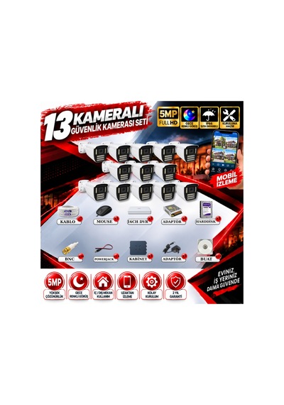 13 Kameralı Güvenlik Kamerası Seti 5mp Yapay Zeka Gece Renkli Görüş 21 Warm Led Ultra Hd 521w