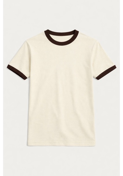 Antioch Kontrast Yaka Erkek T-shirt Ekru