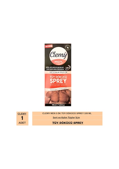 Clemy Men 5 Dk Tüy Dökücü Sprey Sert Ve Kalın Tüyler İçin 100 Ml