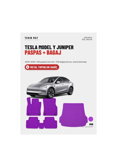Tesla Model Y Juniper Eva Paspas + Bagaj Havuzu Seti 2025 2026 Mor Metal Topukluk Hariç