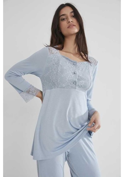 Pierre Cardin Kadın Penye Dantelli Pijama Takımı 1241 Mist 001
