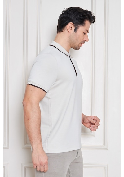 Erkek Jeuss Oysho Kumaş Fermuarlı Yakalı Bej Tshirt