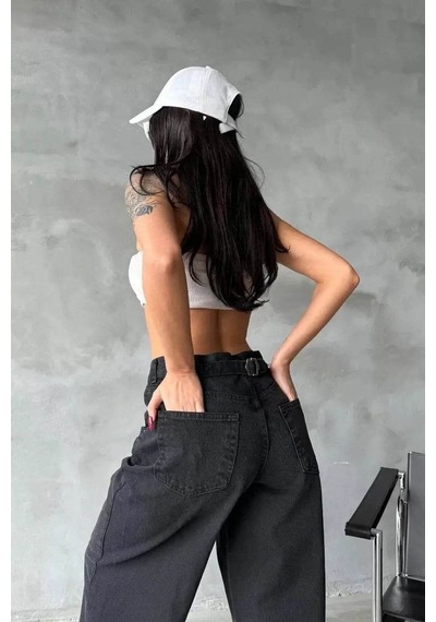 Ozer&Hermin Arkadan Tokalı Jeans Pantolon Siyah - 34 / Siyah Siyah