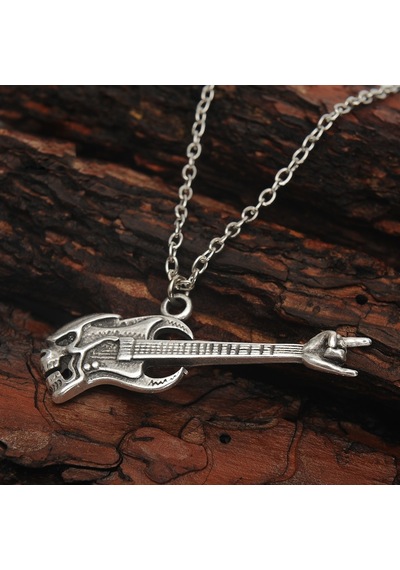 Metalci Kuru Kafalı Gitar Erkek Kolye Takı Aksesuar K24 T5