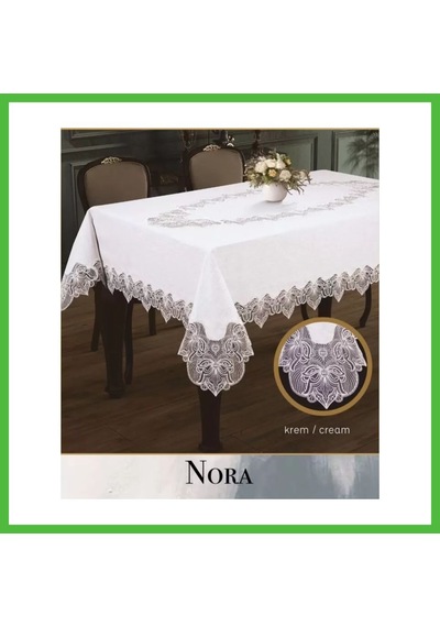 Vaveni Keten Masa Örtüsü Tablecloth 155x260 Cm Yemek Masası Örtüsü Nora Model Krem-krem Arz