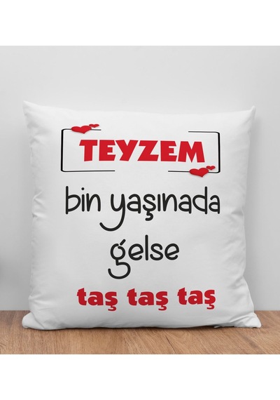 Bk Gift Teyzem Bin Yaşınada Gelse Taş Tasarımlı Beyaz Kırlent Yastık, Ev si, Doğum Günü si