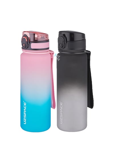 Uzspace 2'li Tritan Matara Seti 500 Ml Çift Renk Softtouch Ff Collection Tritan Su Matarası Pembe Yeşil - Siyah Beyaz
