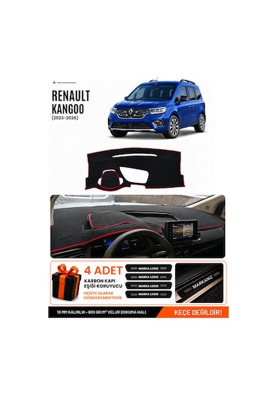 Renault Kangoo 2023-2026 Uyumlu Torpido Örtüsü, Torpido Kılıfı - Siyah-kırmızı - Re053