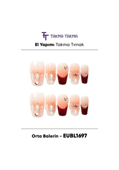 Eubl1697 Orta Balerin 10'lu Tekrar Kullanılabilir El Yapımı Protez Takma Tırnak L