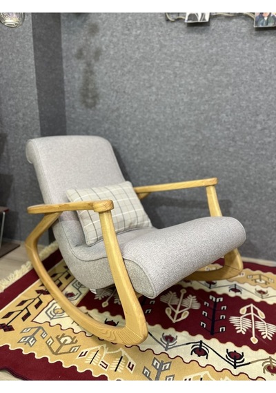 Asedia Ekol Naturel Taş Gri Ahşap Sallanan Sandalye Dinlenme Koltuğu