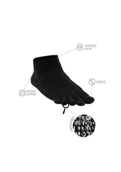 Bonny Silver Önleyici Parmaklı Patik Gümüş Çorap 3'lü Paket Siyah