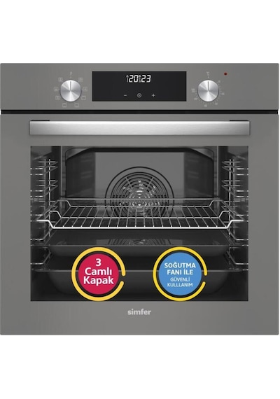 Simfer 9 Fonksiyon QS Dijital Gri 3'lü Ankastre Set (8223 Fırın + 3538 Ocak + 8736 Davlumbaz)