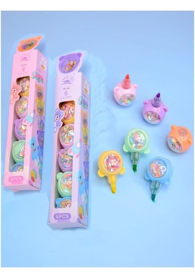 Pullu Ayıcık Yumurtlayan Fosforlu Kalem 1 Paket 5 Renk Pullu Ayıcık Figürlü İşaret Kalemi Mini 5 Li Fosforlu Kal Genel