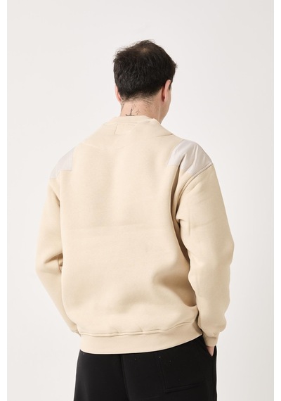 X-4006 Garni Detaylı Üç İplik Şardonlu Sweat Bej