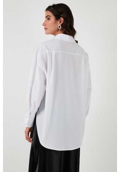 Lela Taş Detaylı Regular Fit Bayan Gömlek 611Go00417 Ekru