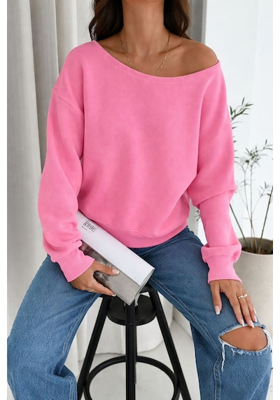 Noa & Noa Kadın Omuz Detaylı Polar Sweatshirt Rahat & Feminen Stil Pembe