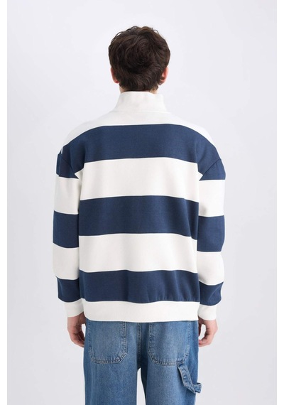DeFacto Boxy Fit Fermuarlı Dik Yaka Çizgili Sweatshirt C7045AX24AUNV253