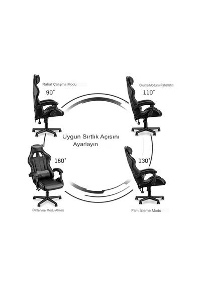 Gri Desen Oyuncu Koltuğu, Ergonomik Tasarım, Ayarlanabilir Boyun Ve Bel Yastığı, Hareketli Kolçak Diğer