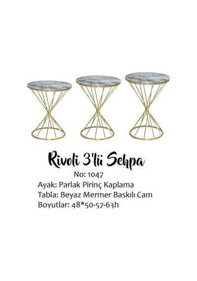Brc Zigon Rivoli Model Beyaz Mermer Renk Tabla Metal Transmisyon Gold Kaplama Ayak El Yapım