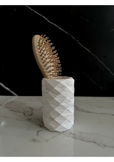 Dekoratif Beton Diş Fırçalık El Yapımı Banyo Aksesuarı Masaüstü Kalem Kutusu Beyaz