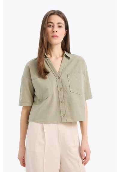 DeFacto 	Boxy Fit Basic Düz Kısa Kollu Gömlek V2523AZ25SPKH461