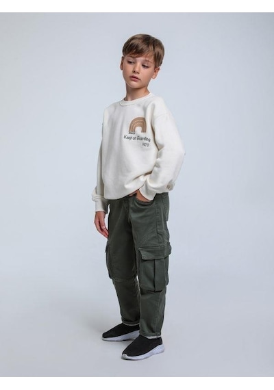 Jack Lions Erkek Çocuk Keep On Yazılı İnce Şardonlu 3 İplik Sweatshirt-14267 Krem